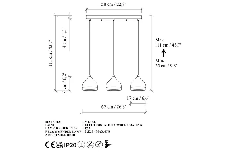 Loftlampe Soodni Tre Horisont Hvid - Hvid - Belysning - Lamper & indendørsbelysning - Loftlampe - Pendellamper & hængelamper