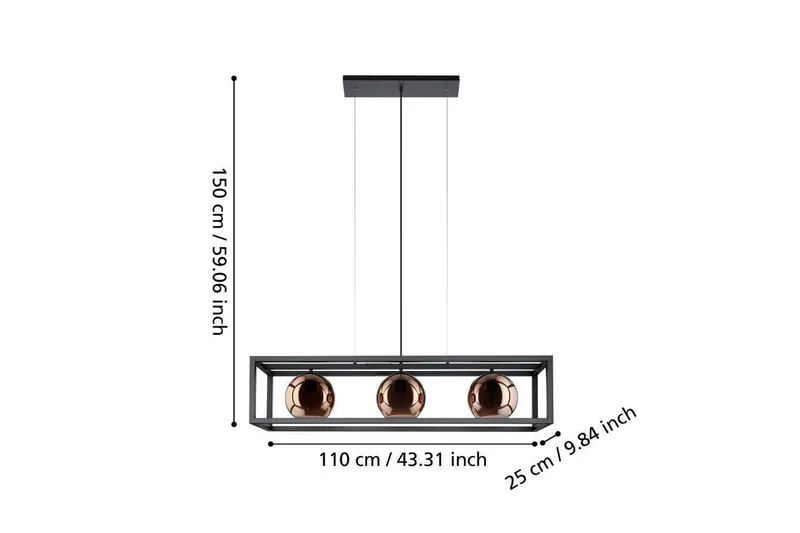 Loftpendel Eglo Cordoba Sort/Kobber Ramme med 3 Lamper - Belysning - Lamper & indendørsbelysning - Loftlampe - Pendellamper & hængelamper