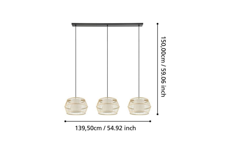 Loftpendel Eglo Monterroso Natur med 3 Lamper - Belysning - Lamper & indendørsbelysning - Loftlampe - Pendellamper & hængelamper