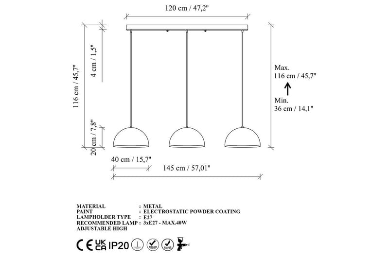 Lysekrone Brena Rany Tre Fatning - 145 x 40 x 116 cm - Belysning - Lamper & indendørsbelysning - Loftlampe - Pendellamper & hængelamper