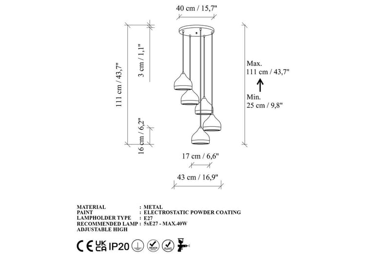 Lysekrone Soodni Fem Sufia Sort - Sort - Belysning - Lamper & indendørsbelysning - Loftlampe - Pendellamper & hængelamper