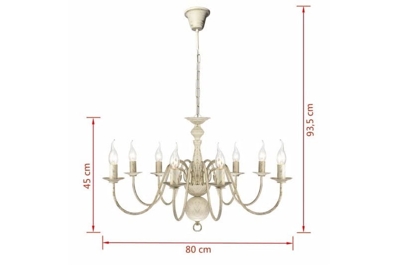 Antik Hvidt Metal Lysekrone 8 X E14 Pærer - Hvid - Belysning - Lamper & indendørsbelysning - Loftlampe - Lysekroner