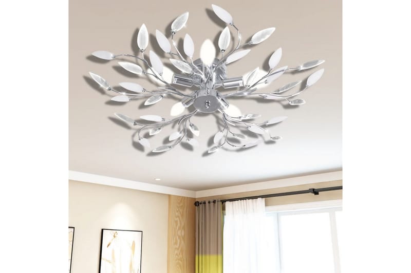 Gennemsigtig, Loftslampe m Bladdesign Akryl 5 E14 Pærer - Hvid - Lysekroner - Stuelampe - Soveværelse lampe