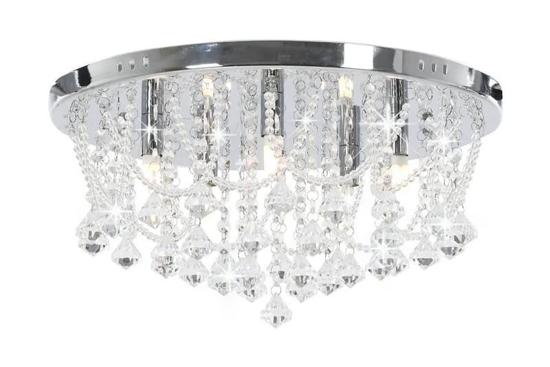 Loftlampe Med Krystalperler Rund 4 X G9-Pærer Sølvfarvet - Sølv - Lysekroner - Stuelampe - Soveværelse lampe