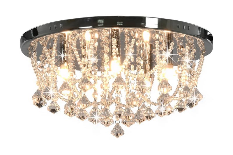 Loftlampe Med Krystalperler Rund 4 X G9-Pærer Sølvfarvet - Sølv - Belysning - Lamper & indendørsbelysning - Loftlampe - Lysekroner