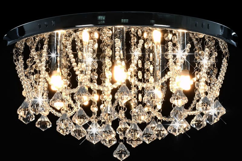 Loftlampe Med Krystalperler Rund 4 X G9-Pærer Sølvfarvet - Sølv - Belysning - Lamper & indendørsbelysning - Loftlampe - Lysekroner