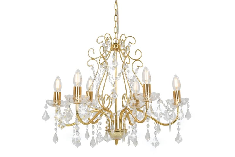 Lysekrone Med Krystalperler Rund 6 X E14 Gylden - Guld - Belysning - Lamper & indendørsbelysning - Loftlampe - Lysekroner
