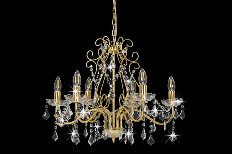 Lysekrone Med Krystalperler Rund 6 X E14 Gylden - Guld - Belysning - Lamper & indendørsbelysning - Loftlampe - Lysekroner