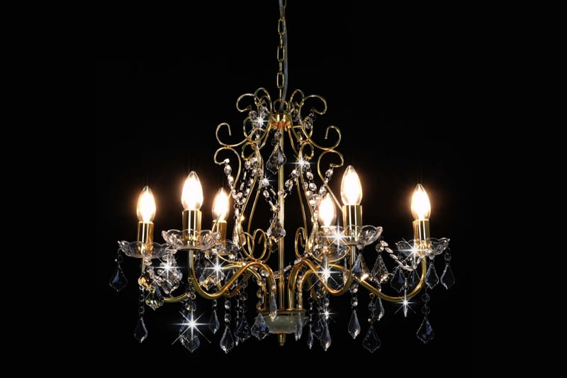 Lysekrone Med Krystalperler Rund 6 X E14 Gylden - Guld - Belysning - Lamper & indendørsbelysning - Loftlampe - Lysekroner
