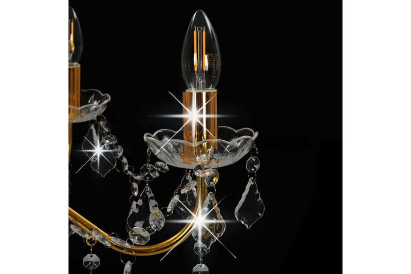 Lysekrone Med Krystalperler Rund 6 X E14 Gylden - Guld - Belysning - Lamper & indendørsbelysning - Loftlampe - Lysekroner