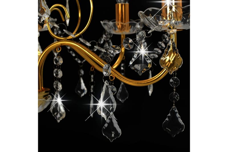 Lysekrone Med Krystalperler Rund 6 X E14 Gylden - Guld - Belysning - Lamper & indendørsbelysning - Loftlampe - Lysekroner