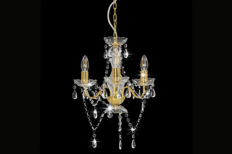 Lysekrone Med Perler Rund 3 X E14 Gylden - Guld - Belysning - Lamper & indendørsbelysning - Loftlampe - Lysekroner