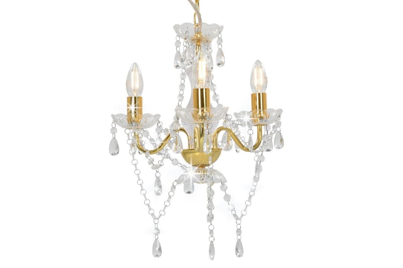Lysekrone Med Perler Rund 3 X E14 Gylden - Guld - Belysning - Lamper & indendørsbelysning - Loftlampe - Lysekroner