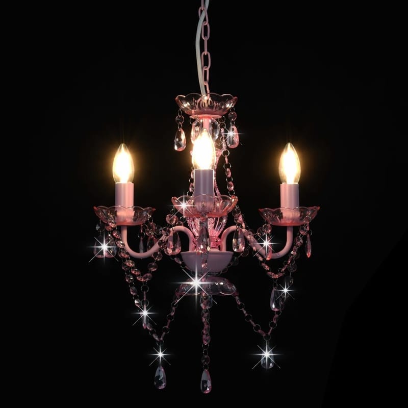 Lysekrone Med Perler Rund 3 X E14 Pink - Lyserød - Belysning - Lamper & indendørsbelysning - Loftlampe - Lysekroner