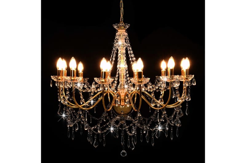 Lysekrone Med Perler 12 X E14-Pærer Guldfarvet - Guld - Belysning - Lamper & indendørsbelysning - Loftlampe - Lysekroner