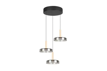 Pendel TRIO Celeste 3-dele, Mat sort/krom/træ - 3-dele, Mat sort/krom/træ - Belysning - Lamper & indendørsbelysning - Loftlampe - Pendellamper & hængelamper