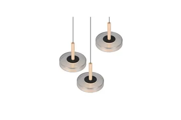 Pendel TRIO Celeste 3-dele, Mat sort/krom/træ - 3-dele, Mat sort/krom/træ - Belysning - Lamper & indendørsbelysning - Loftlampe - Pendellamper & hængelamper