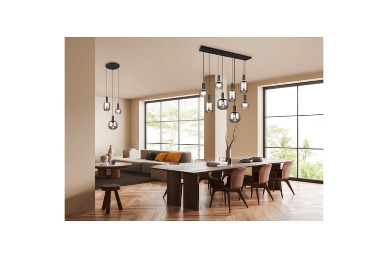 Pendel TRIO Diva 8-delt, Mat sort/krom - 8-delt, Mat sort/krom - Belysning - Lamper & indendørsbelysning - Loftlampe - Pendellamper & hængelamper