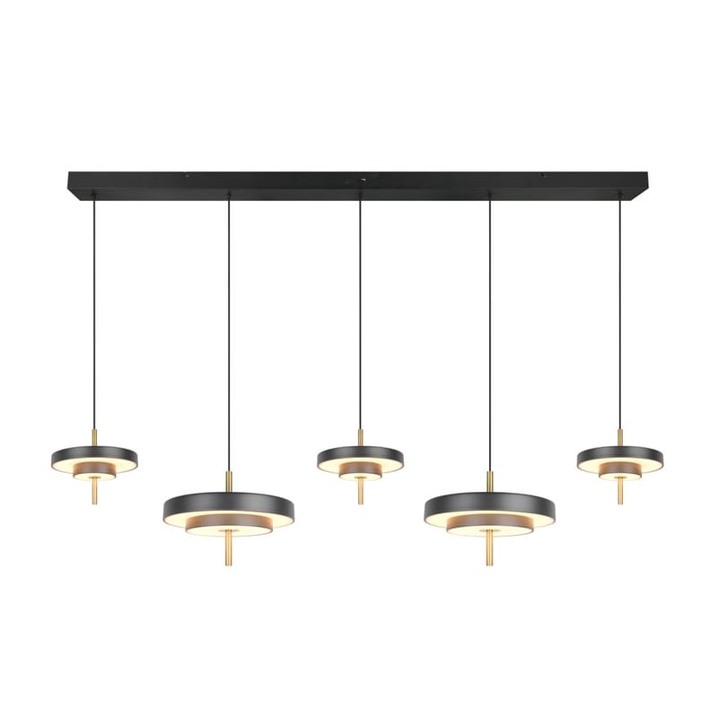 Pendel TRIO Keaton - 5 lamper, Mat sort/Messing - Belysning - Lamper & indendørsbelysning - Loftlampe - Pendellamper & hængelamper