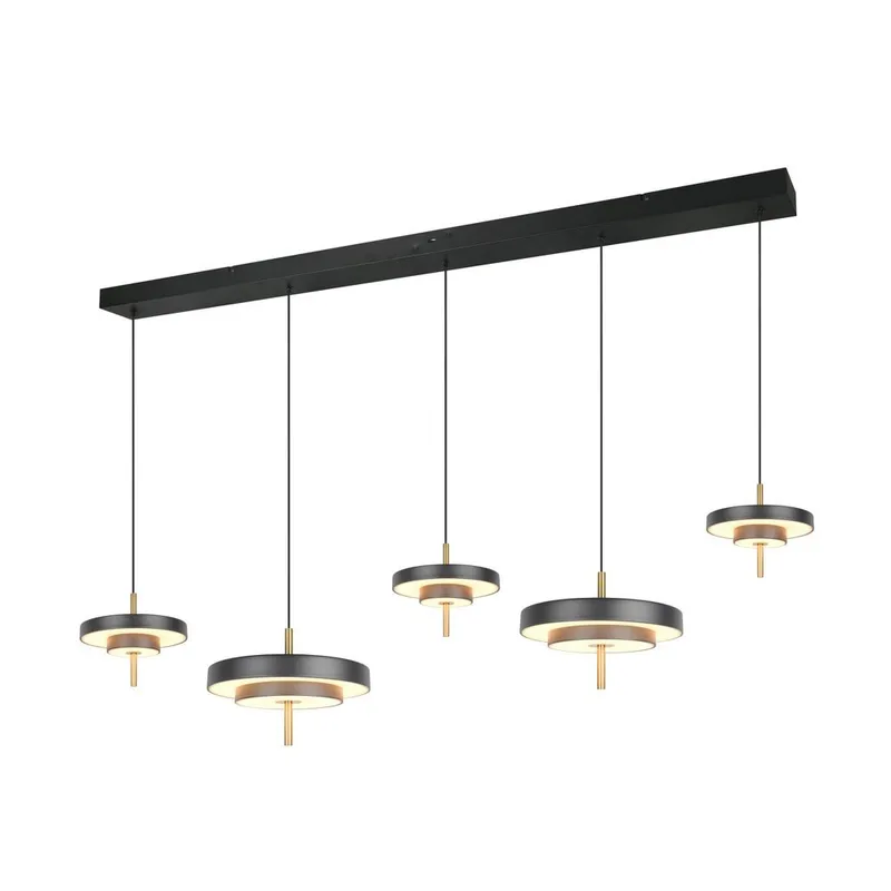 Pendel TRIO Keaton, 5 lamper/Mat sort/Messing