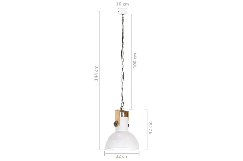 Industriel hængelampe 25 w rund 32 cm e27 mangotræ hvid - Hvid - Loftlampe køkken - Vindueslampe hængende - Vindueslampe - Pendellamper & hængelamper - Soveværelse lampe - Stuelampe
