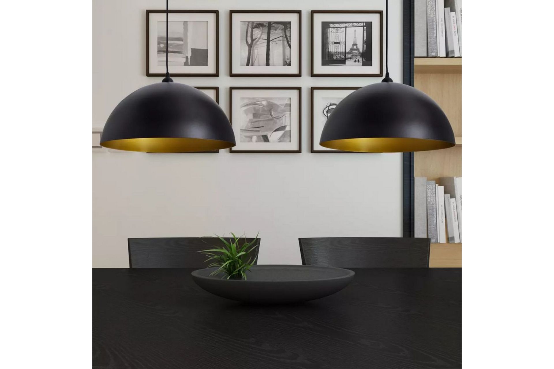 Loftslampe Halvkugle 2 Stk. Højdejusterbar Sort - Sort - Belysning - Lamper & indendørsbelysning - Loftlampe - Pendellamper & hængelamper
