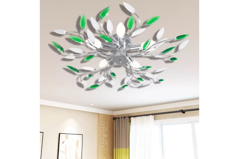 Grøn Og T Loft Lampe Med Akryl Krystal Blad Våben - Flerfarvet - Belysning - Lamper & indendørsbelysning - Loftlampe - Plafond