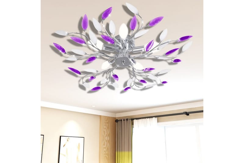Lilla Og Loftslampe M. Krystalblade I Akryl Til 5 E14-Pærer - Flerfarvet - Belysning - Lamper & indendørsbelysning - Loftlampe - Plafond