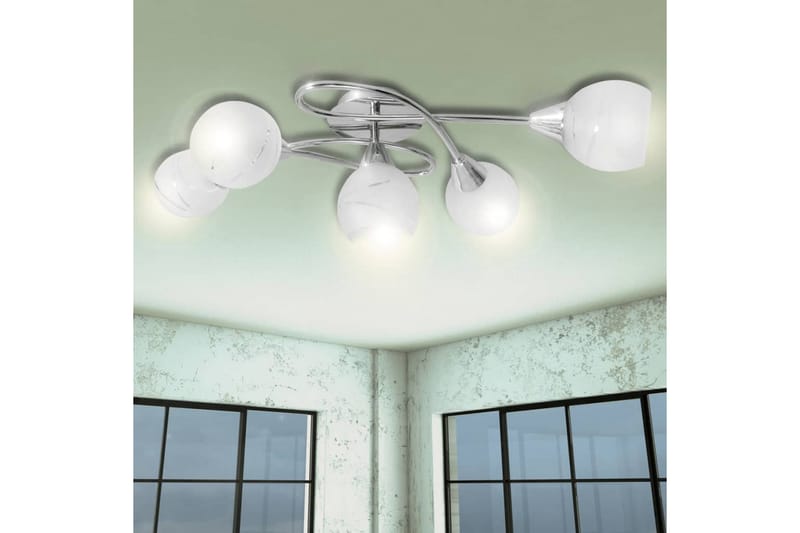 Loft Lampe Med Glasskærme I 5 E14 Pærer - Hvid - Belysning - Lamper & indendørsbelysning - Loftlampe - Plafond