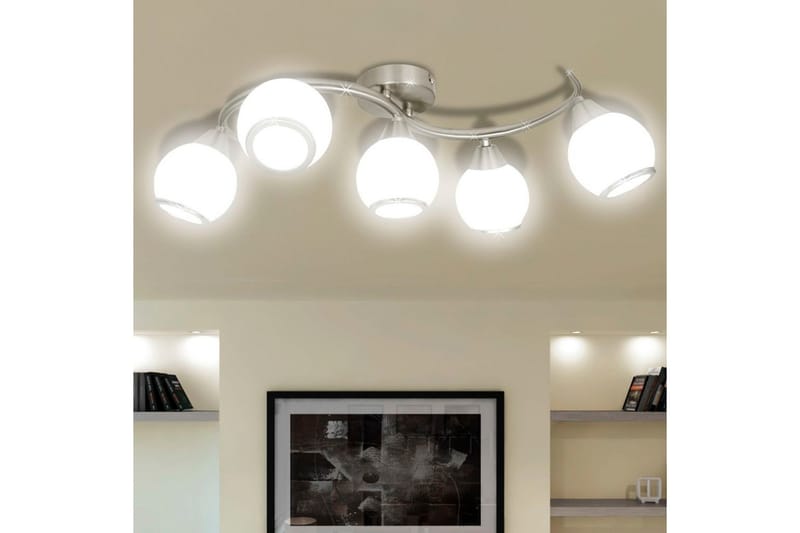 Loftslampe Med Glasskærme Bølget - Hvid - Plafond - Stuelampe - Soveværelse lampe