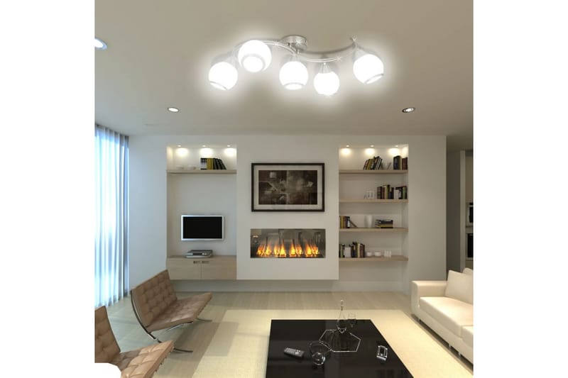 Loftslampe Med Glasskærme Bølget - Hvid - Plafond - Stuelampe - Soveværelse lampe