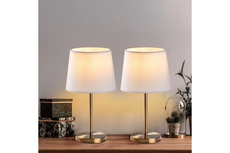 Bordlampe sæt (2 dele) Jaspal Antik / Hvid - Antik / Hvid - Belysning - Lamper & indendørsbelysning - Sengelampe - Sengelampe bord