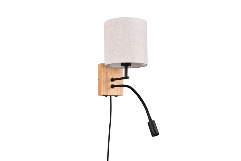 Trio Lighting Nilam Væglampe med Læselampe 18 cm LED + E27 Træ, undefined