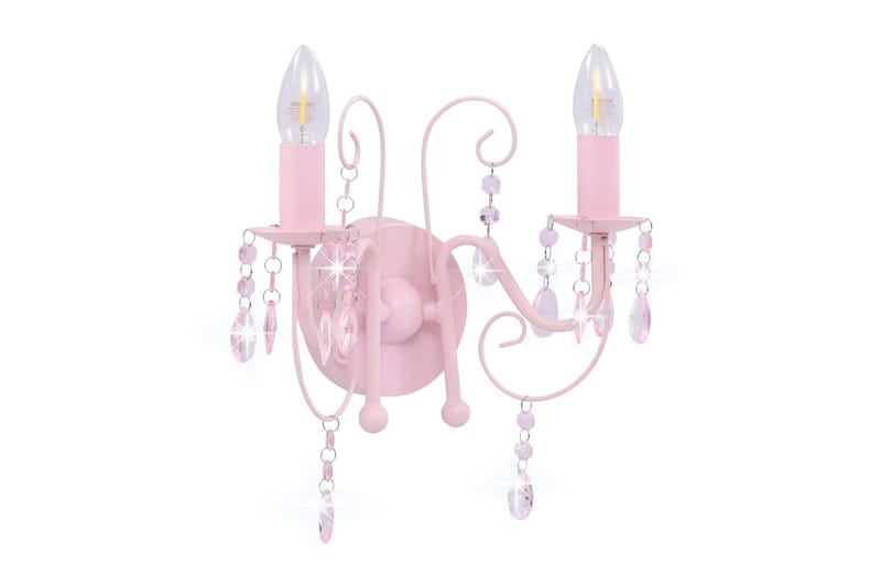 Væglampe Med Perler 2 X E14-Pærer Pink - Lyserød - Sengelampe væg - Soveværelse lampe - Væglampe - Vægarmatur