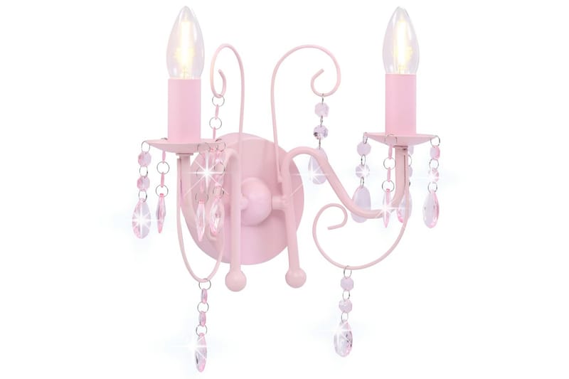 Væglampe Med Perler 2 X E14-Pærer Pink - Lyserød - Sengelampe væg - Soveværelse lampe - Væglampe - Vægarmatur