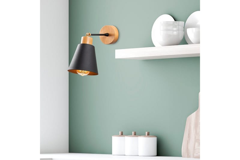 Væglampe Sudalwani Sort / Eg - Sort / Eg - Belysning - Lamper & indendørsbelysning - Væglampe