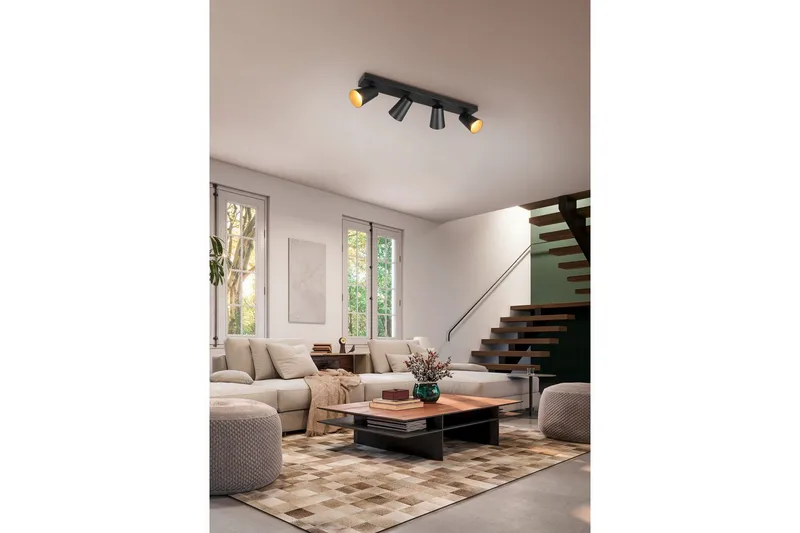 Spot TRIO Sharp 4-dele, Mat sort/guld - 4-dele, Mat sort/guld - Belysning - Glødepærer & lyskilder - Spotlights & downlights
