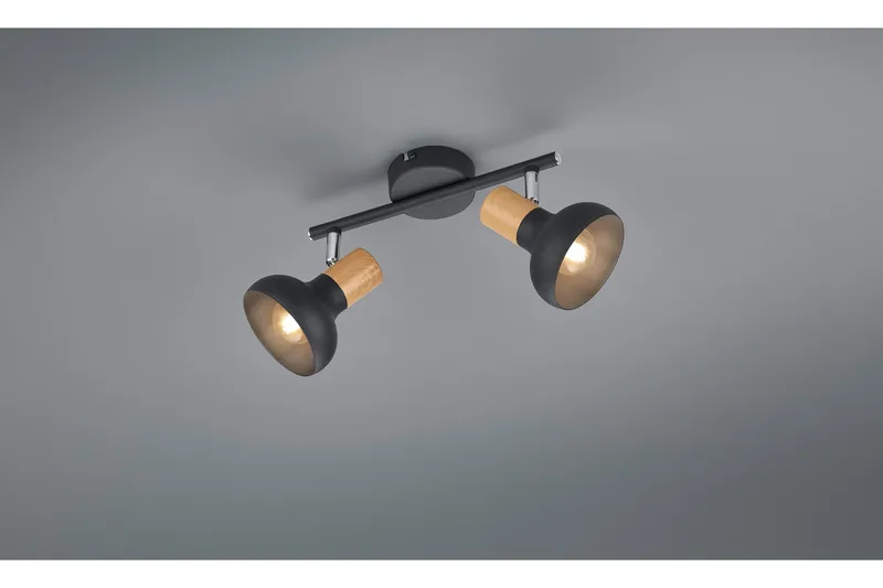 Trio Lighting Latika Spotlampe 2L E14 Matsort/Træ - Belysning - Glødepærer & lyskilder - Spotlights & downlights