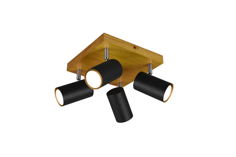 Trio Lighting Marley spot 4L GU10 matsort/træ, Matsort/Natur