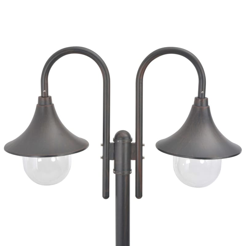 Havestolpelampe E27 220 Cm Aluminium 2 Lanterner Bronze - Brun - Søjlelampe & standerlampe