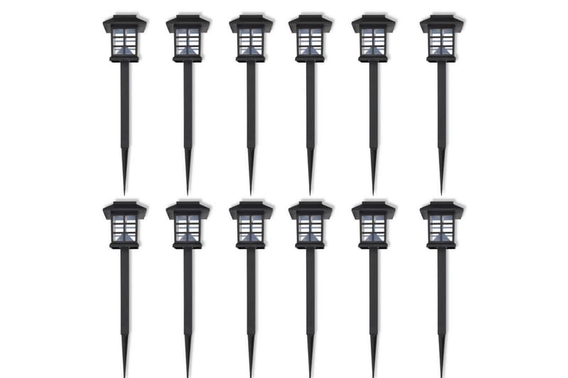 Soldrevet Led Lampesæt Med Spyd 12 Stk. 8,6 X 8,6 X 38 Cm - Sort - Udendørs lamper & belysning - Nedgravningsspot - Entrébelysning
