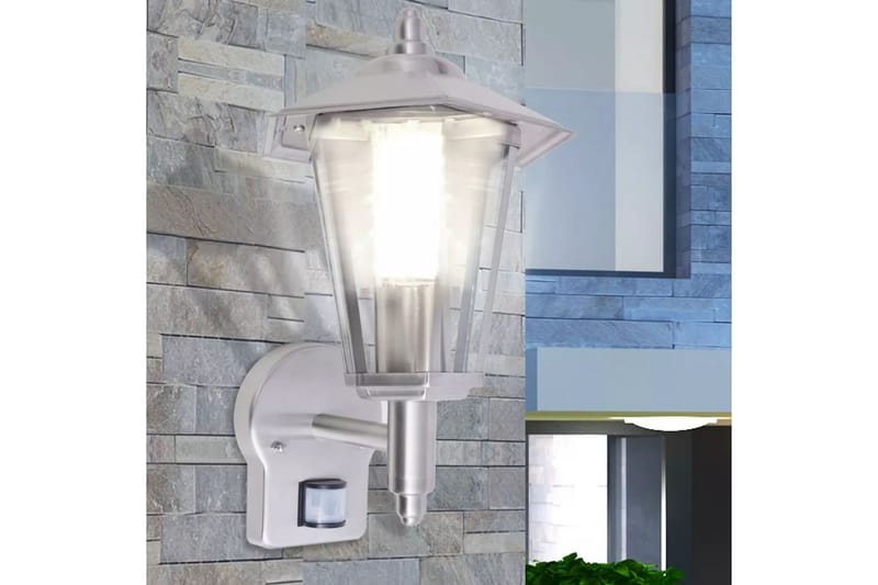 Udendørs Opadlysende Væglanterne Med Sensor I Rustfrit Stål - Sølv - Udendørs lamper & belysning - Bedlamper