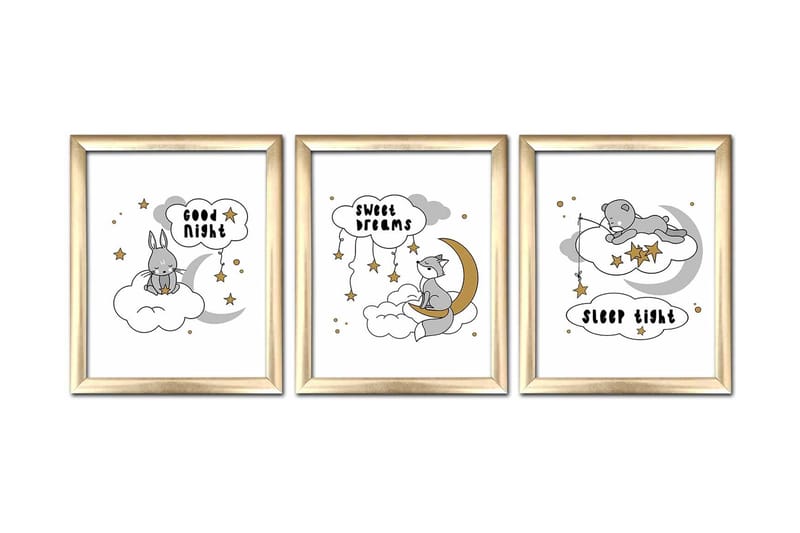 Billede Animal with Frame 3 stk Flerfarvet - 22,3x52,8 cm - Boligtilbehør - Billeder & kunst