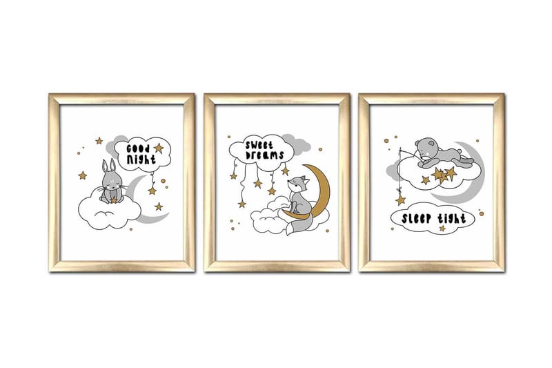 Billede Animal with Frame 3 stk Flerfarvet, 22,3x52,8 cm