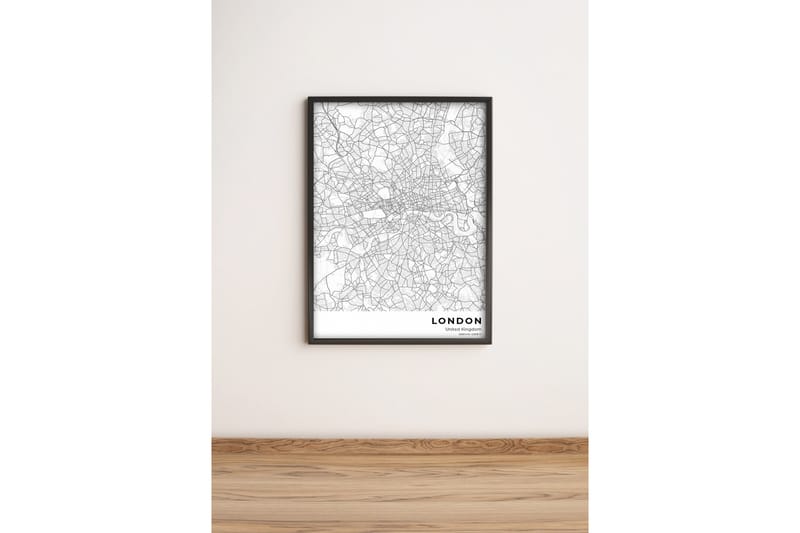 Billede By med ramme flerfarvet, 33x65 cm