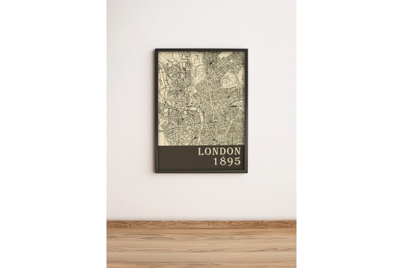 Billede By med ramme flerfarvet, 33x65 cm