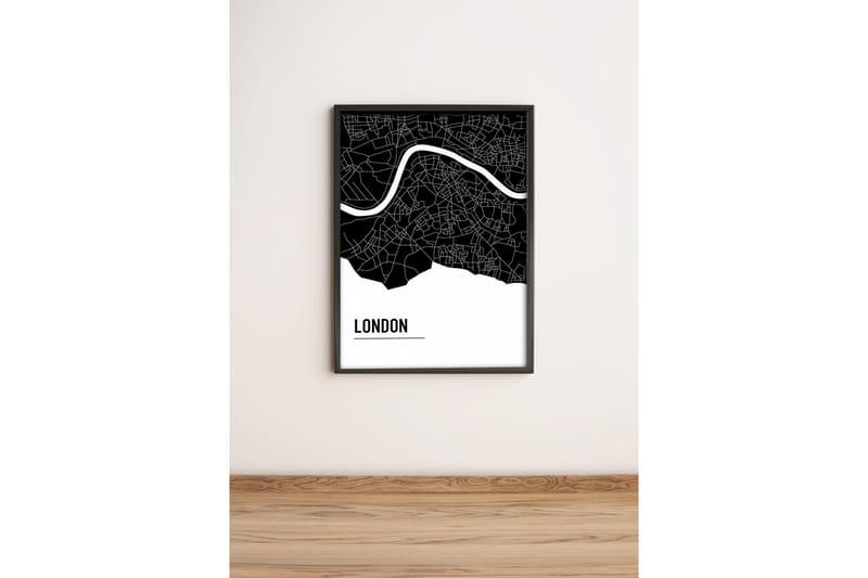 Billede By med ramme flerfarvet, 33x65 cm