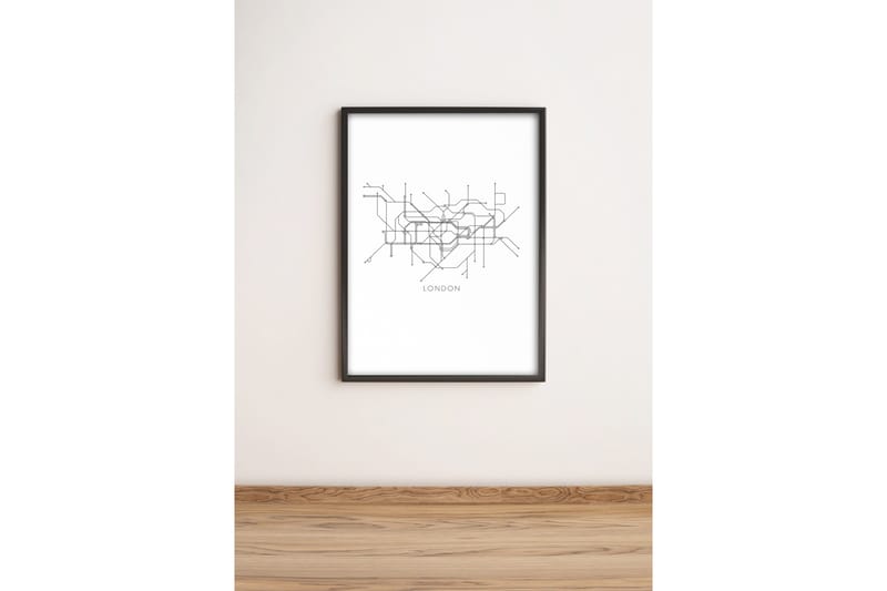 Billede By med ramme flerfarvet, 33x65 cm