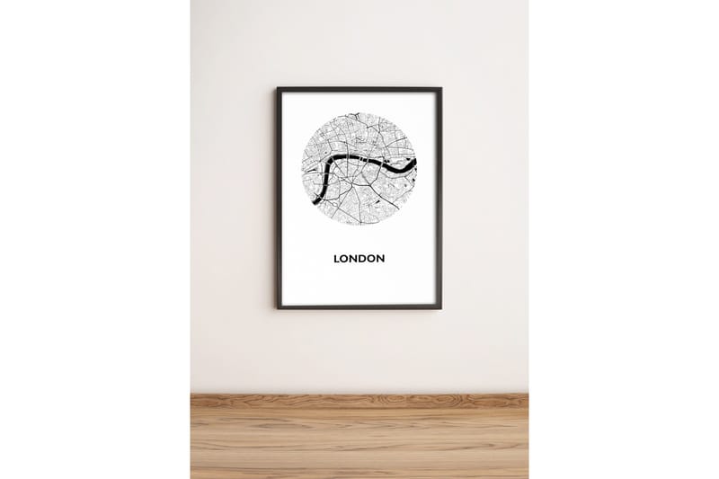 Billede By med ramme flerfarvet, 33x65 cm