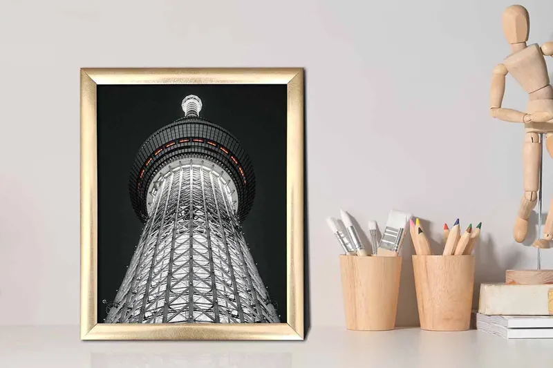 Billede Bygning med ramme flerfarvet - 22,3x52,8 cm - Boligtilbehør - Billeder & kunst